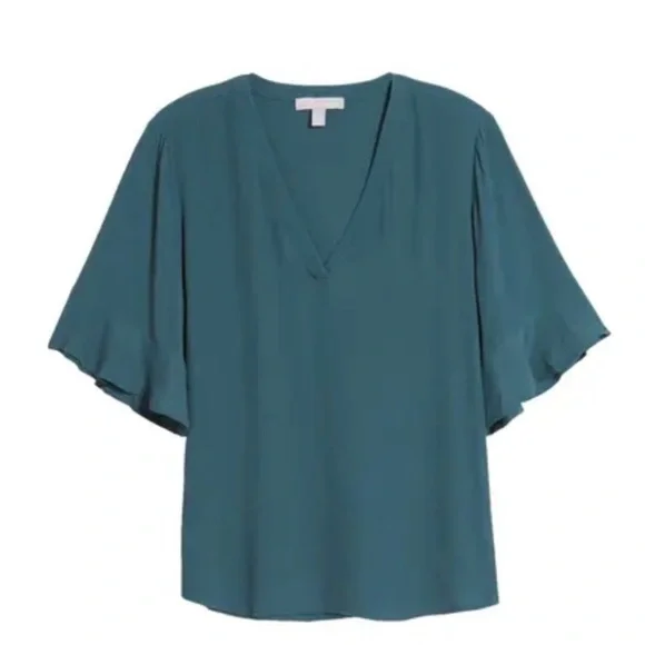Chelsea28 Ruffle Sleeve V-Neck Top Teal Size Medium - Picture 12 of 12